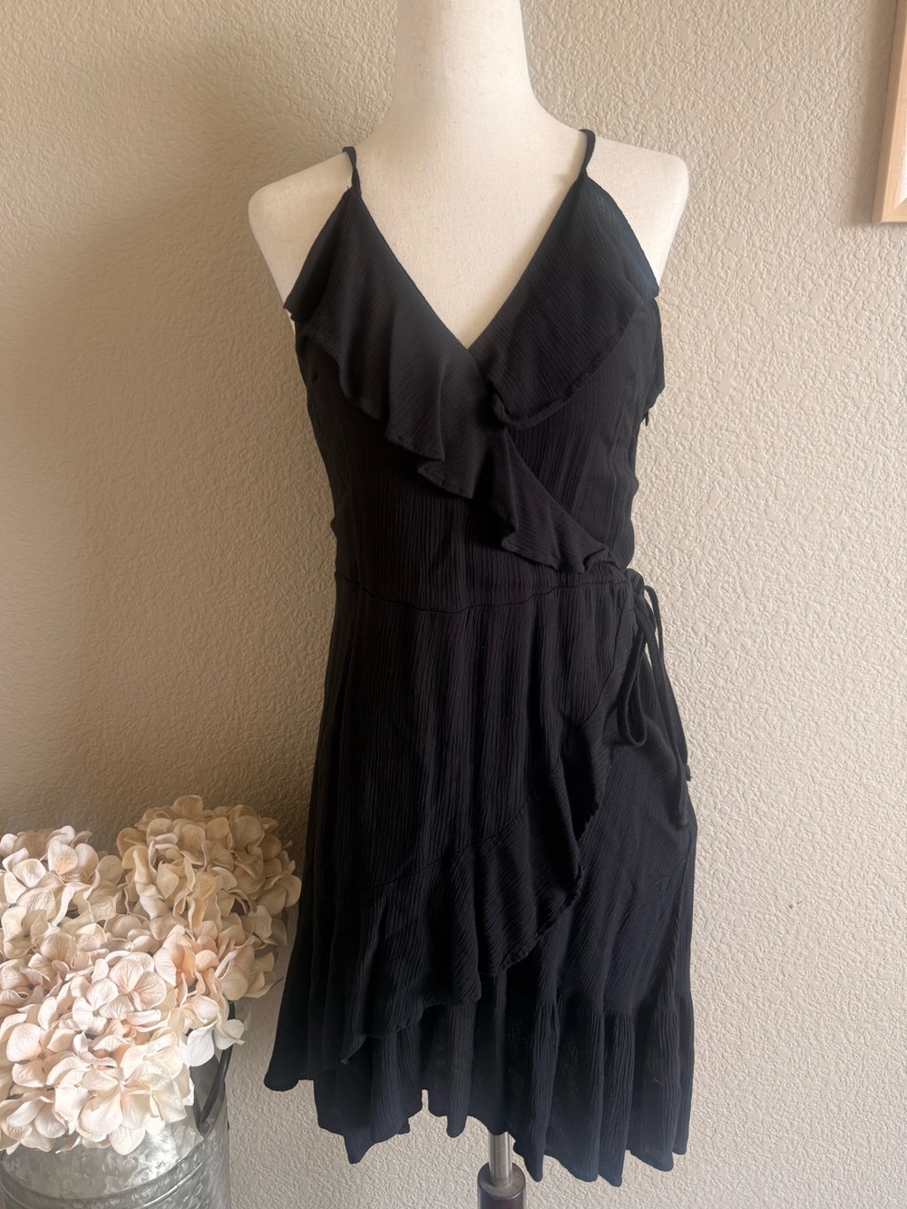 Mossimo Supply Co. Black Ruffle Wrap Mini Dress